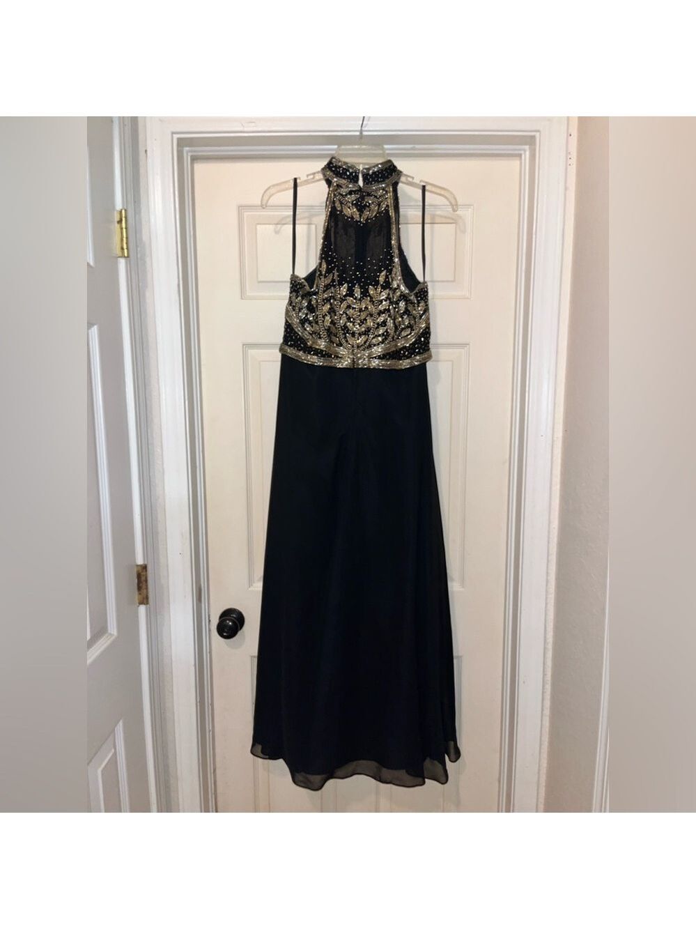 Vintage Black and Gold Beaded Long Formal Dress by Scala - Picture 5 of 13